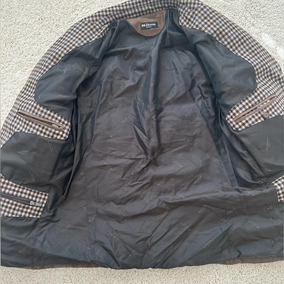 Kiton Napoli brown suede pelle leather puffer coat size 50 - Picture 4 of 10